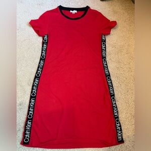 Calvin Klein Red Midi Dress with Logo Trim